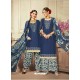 Dark Blue Cotton satin Embroidered Suit