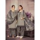 Olive green Cotton satin Embroidered Suit