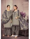 Olive green Cotton satin Embroidered Suit