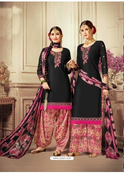 Black Cotton satin Embroidered Suit