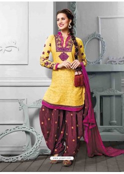 Mustard Cotton Jacquard Punjabi Patiala Suit