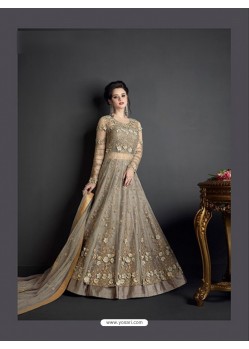 Silver Net Embroidered Floor Length Suit