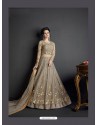 Silver Net Embroidered Floor Length Suit