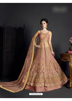 Dusty Pink Net Embroidered Floor Length Suit