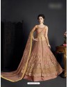 Dusty Pink Net Embroidered Floor Length Suit