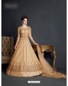 Beige Net Embroidered Floor Length Suit