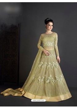 Taupe Net Embroidered Floor Length Suit