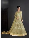 Taupe Net Embroidered Floor Length Suit