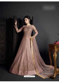 Dusty Pink Net Embroidered Floor Length Suit