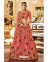 Dark Peach Silk Embroidered Lehenga Choli