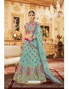 Turquoise Silk Embroidered Lehenga Choli