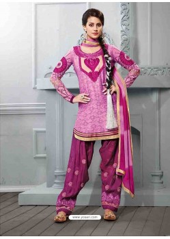 Purple Cotton Jacquard Punjabi Patiala Suit