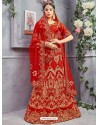 Red Pure Silk Embroidered Lehenga Choli