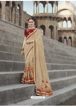 Beige Georgette Silk Saree