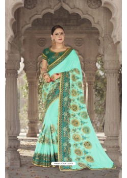 Aqua Mint Georgette Silk Saree