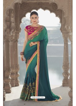 Tealblue Georgette Silk Saree