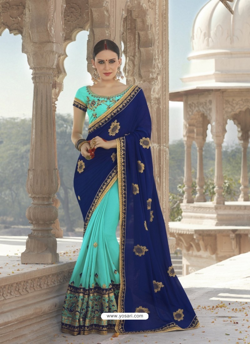 Buy Sky Blue Georgette Silk Saree | Designer Sarees