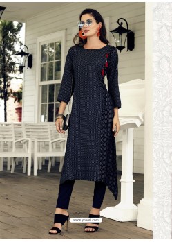 Navy Blue Poly Cotton Kurti