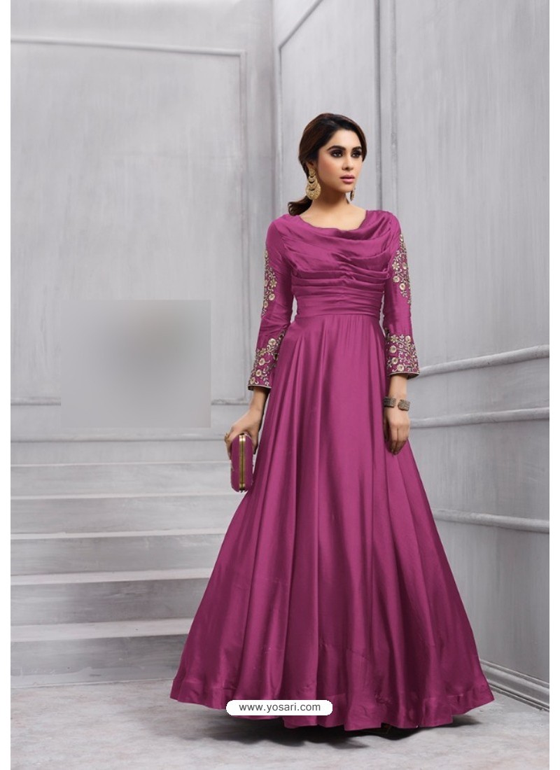 Buy Purple Fobi Silk Embroidered Floor Length Suit | Anarkali Suits