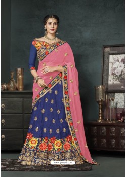 Blue Banarasi Silk Lehenga Style Saree