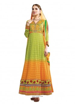 Green And Orange Hand Embroidery Work Anarkali Suit
