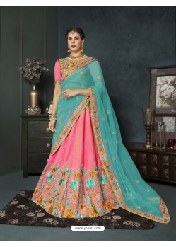 Pink Banarasi Silk Lehenga Style Saree