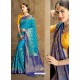 Blue Nylon Soft Silk Jacquard Saree