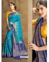 Blue Nylon Soft Silk Jacquard Saree