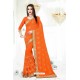 Orange Faux Georgette Embroidered Saree