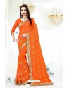 Orange Faux Georgette Embroidered Saree