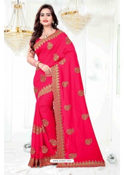 Fuchsia Faux Silk Embroidered Saree