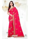 Fuchsia Faux Silk Embroidered Saree