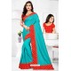 Turquoise Silk Embroidered Saree