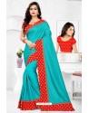 Turquoise Silk Embroidered Saree