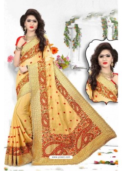 Beige Marble Chiffon Embroidered Saree