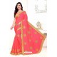 Dark Peach Faux Silk Embroidered Saree