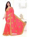 Dark Peach Faux Silk Embroidered Saree