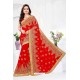 Red Faux Georgette Embroidered Saree