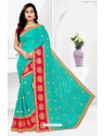 Aqua Mint Faux Silk Embroidered Saree