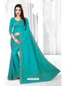 Turquoise Silk Embroidered Saree