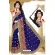 Dark Blue Marble Chiffon Embroidered Saree