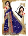 Dark Blue Marble Chiffon Embroidered Saree