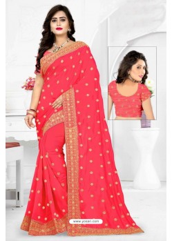 Peach Silk Chiffon Embroidered Saree