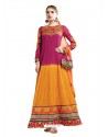 Pink And Mustard Hand Embroidery Work Anarkali Suit