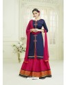 Navy Blue Pure Cotton Embroidered Lehenga Suit