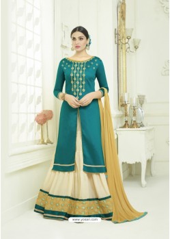 Teal Pure Cotton Embroidered Lehenga Suit