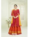 Red Pure Cotton Embroidered Lehenga Suit