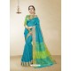 Turquoise Cotton Handloom Silk Woven Work Saree