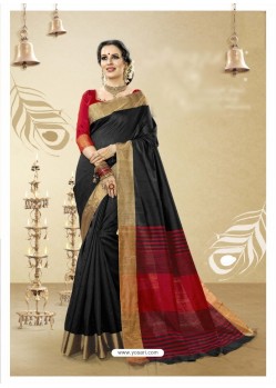 Black Cotton Handloom Silk Woven Work Saree