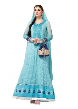 Sky Blue Hand Embroidery Work Anarkali Suit